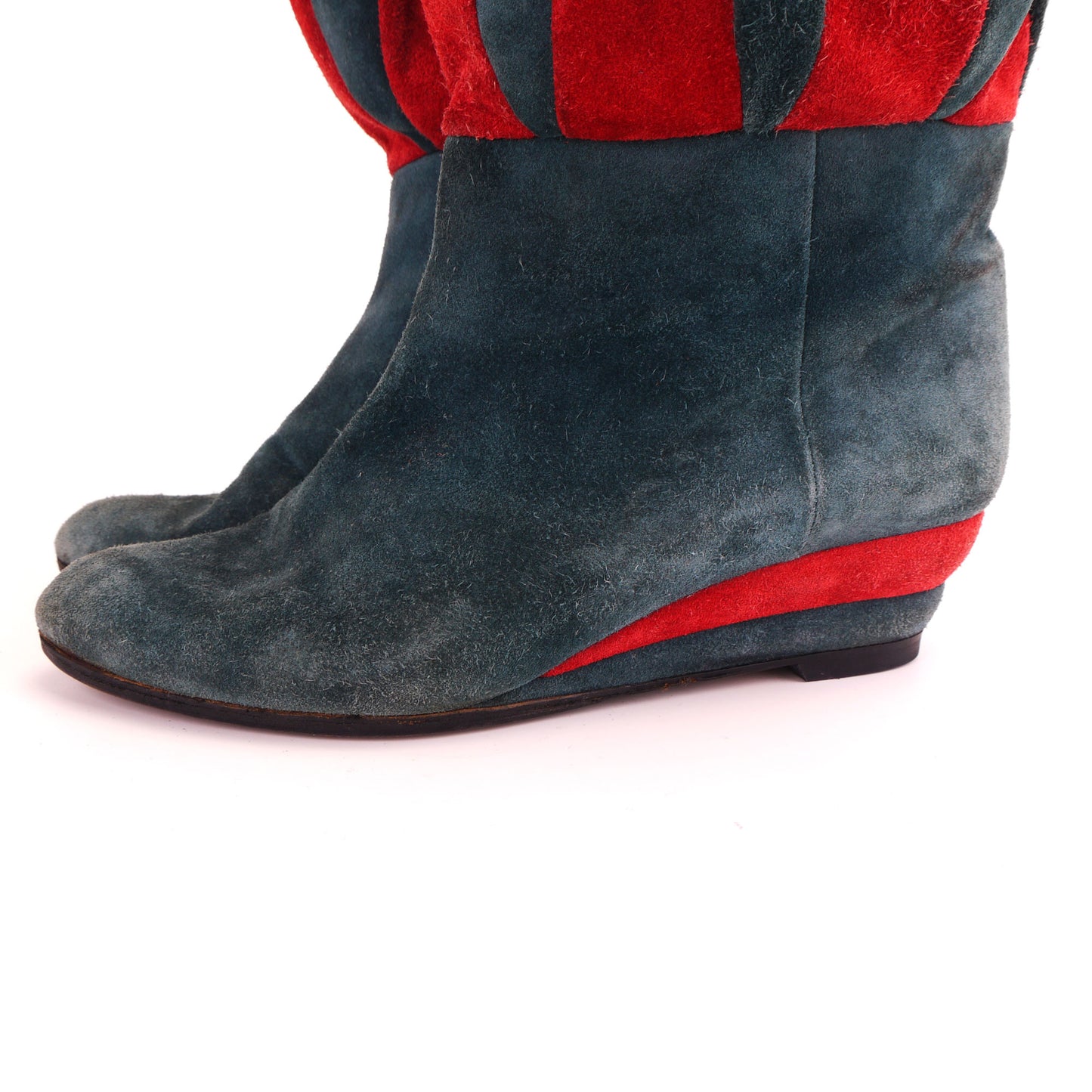 1980s Italian Sea Green & Red Suede Boots UK 4
