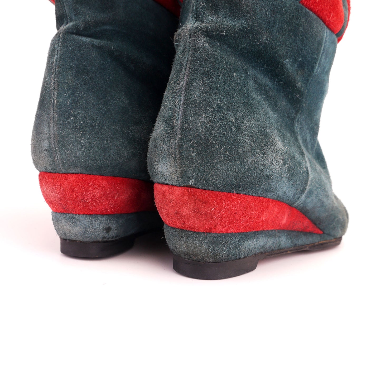 1980s Italian Sea Green & Red Suede Boots UK 4