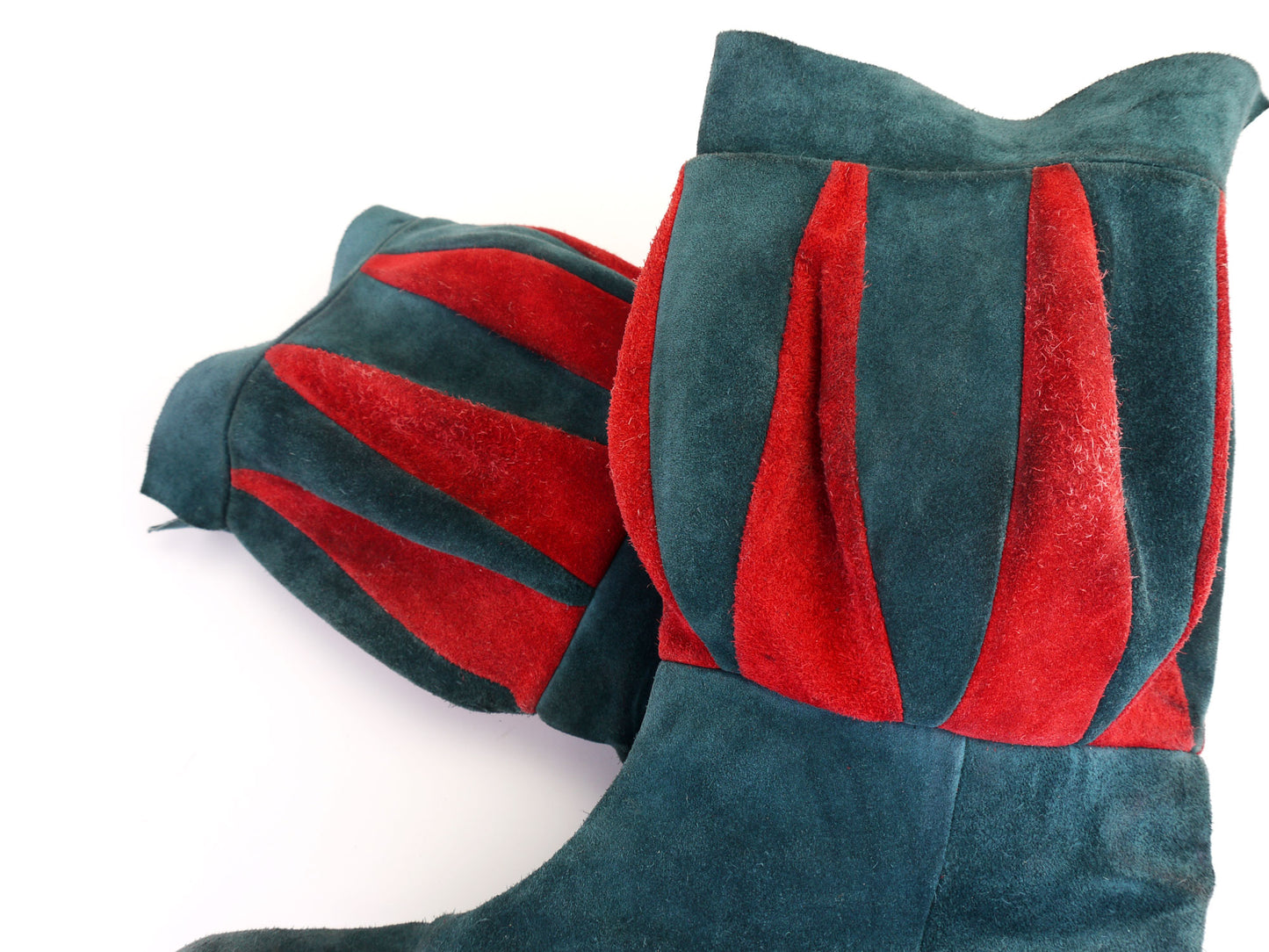 1980s Italian Sea Green & Red Suede Boots UK 4