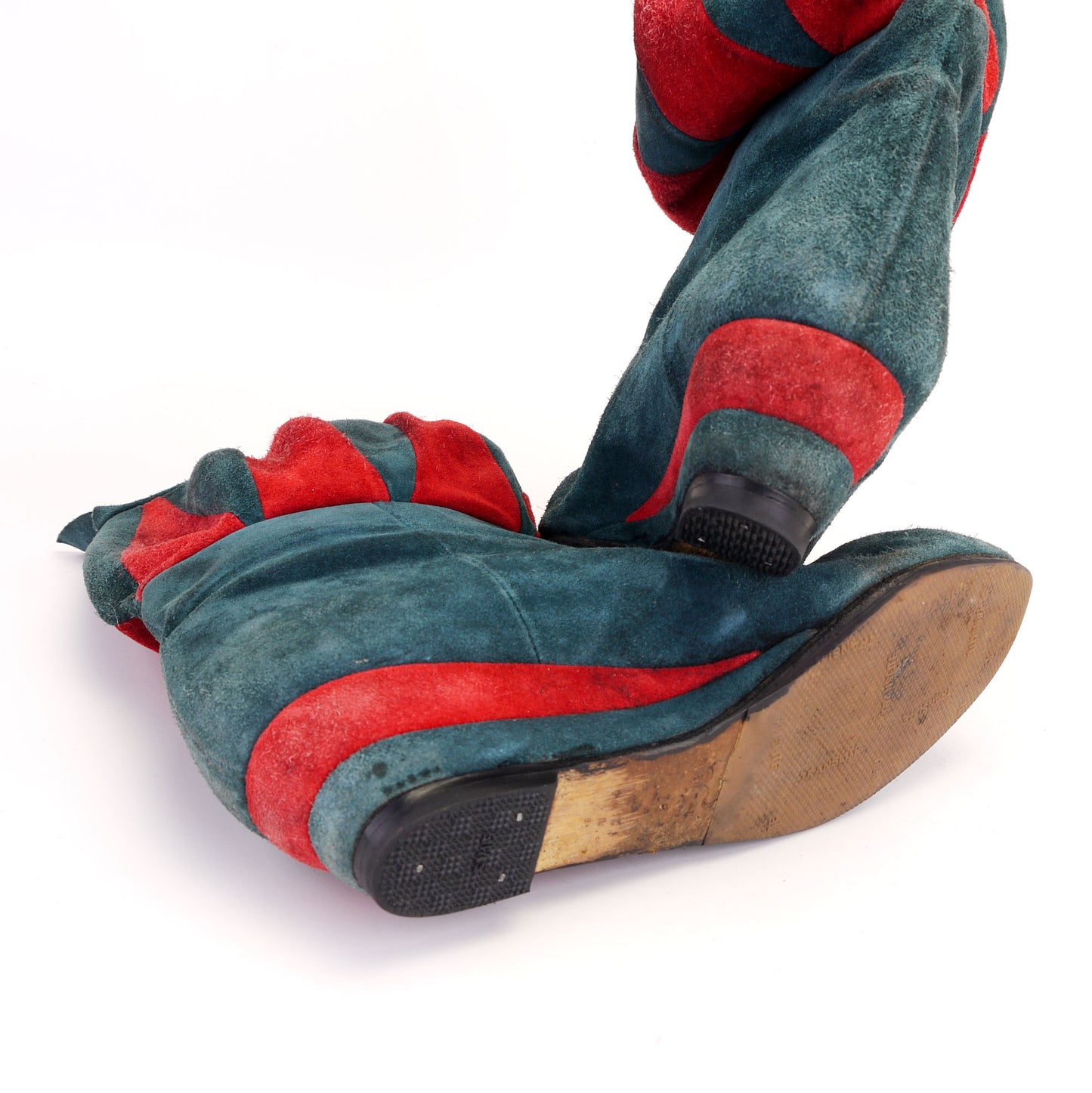 1980s Italian Sea Green & Red Suede Boots UK 4
