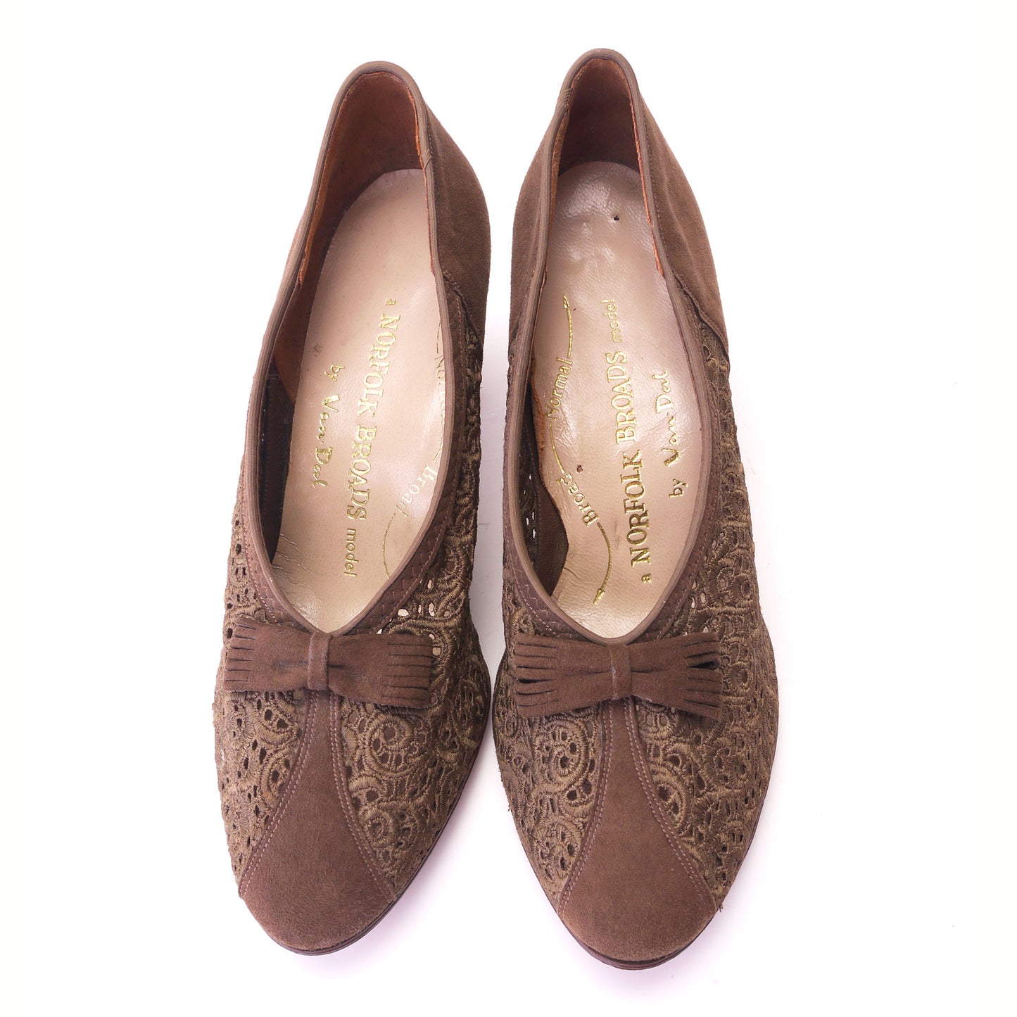 1950s Brown Suede and Lace Pumps by Van Dal UK 4