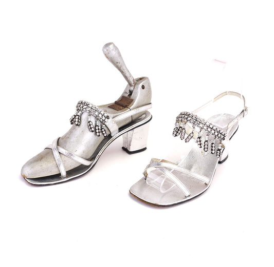 Rhinestone Encrusted 70s Silver Sandals by Vernon Humpage UK 3