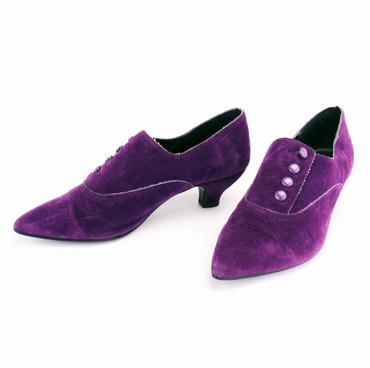 Cute 1980s Purple Suedette Pumps w Buttons UK 4.5