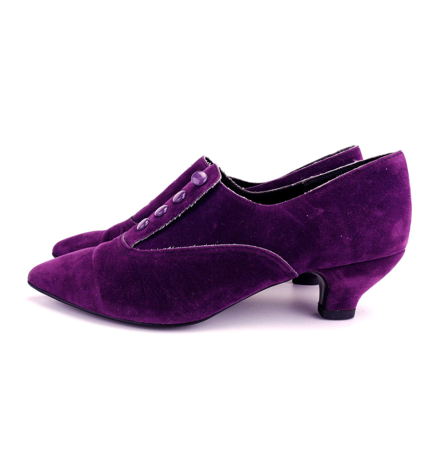 Cute 1980s Purple Suedette Pumps w Buttons UK 4.5