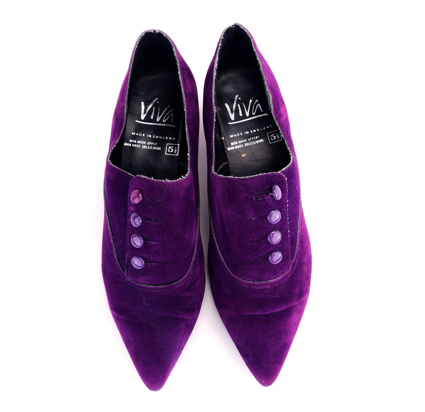 Cute 1980s Purple Suedette Pumps w Buttons UK 4.5