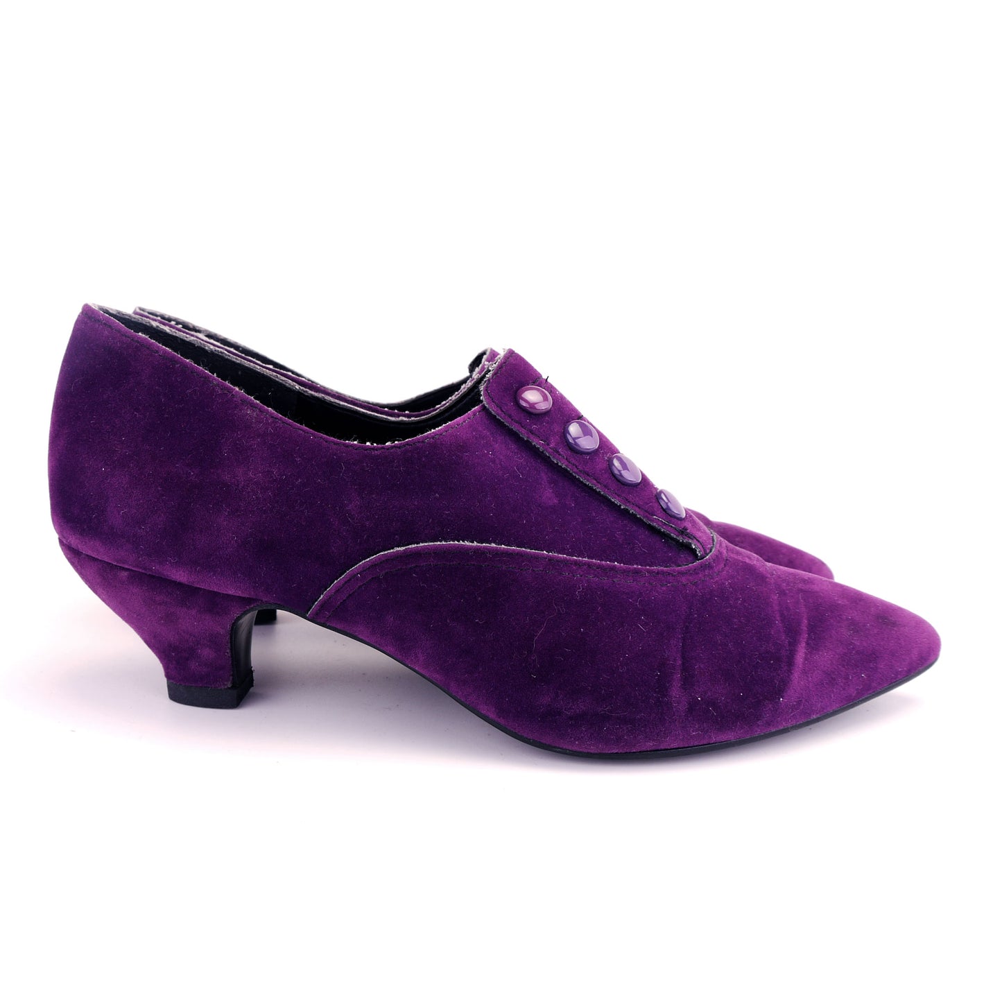 Cute 1980s Purple Suedette Pumps w Buttons UK 4.5