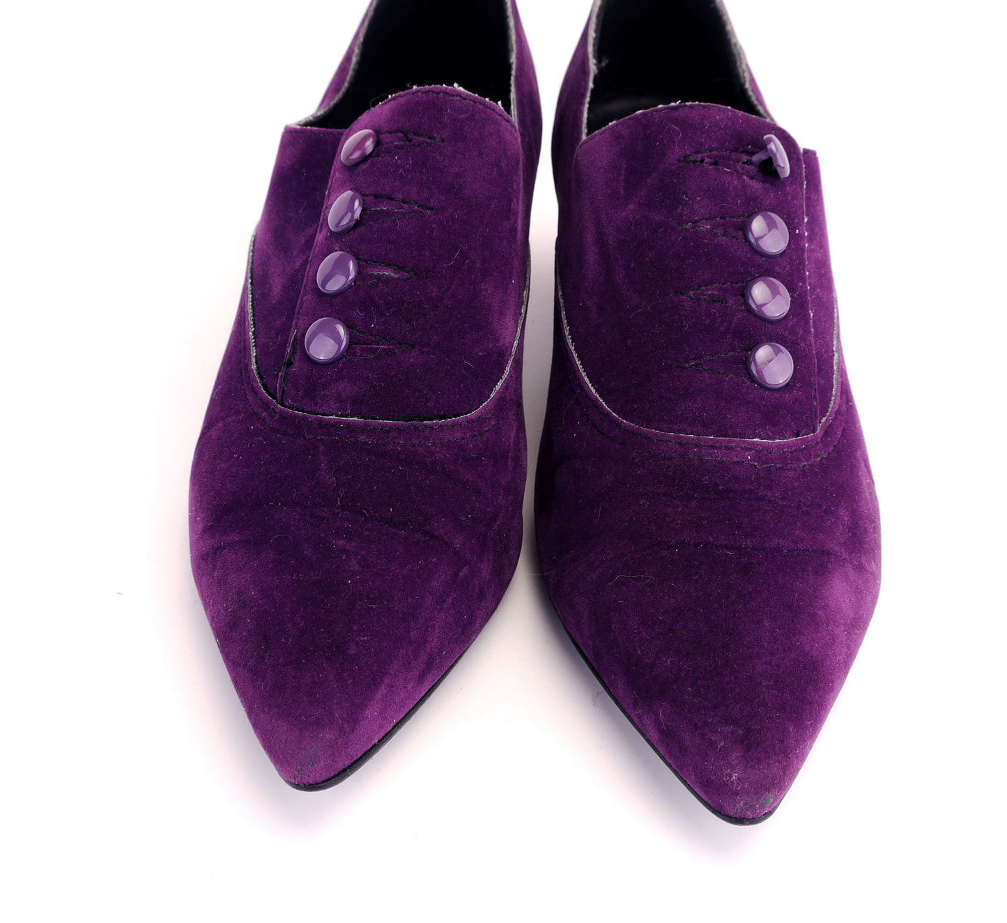 Cute 1980s Purple Suedette Pumps w Buttons UK 4.5