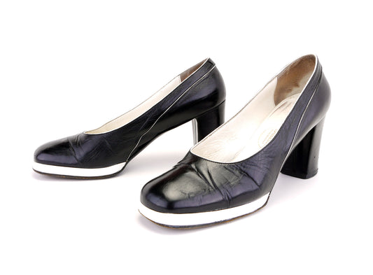 1970s Black & White Platform Pumps by Bellesco UK 6