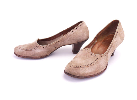 1950s Beige Suede Pumps by Brevitt UK 6