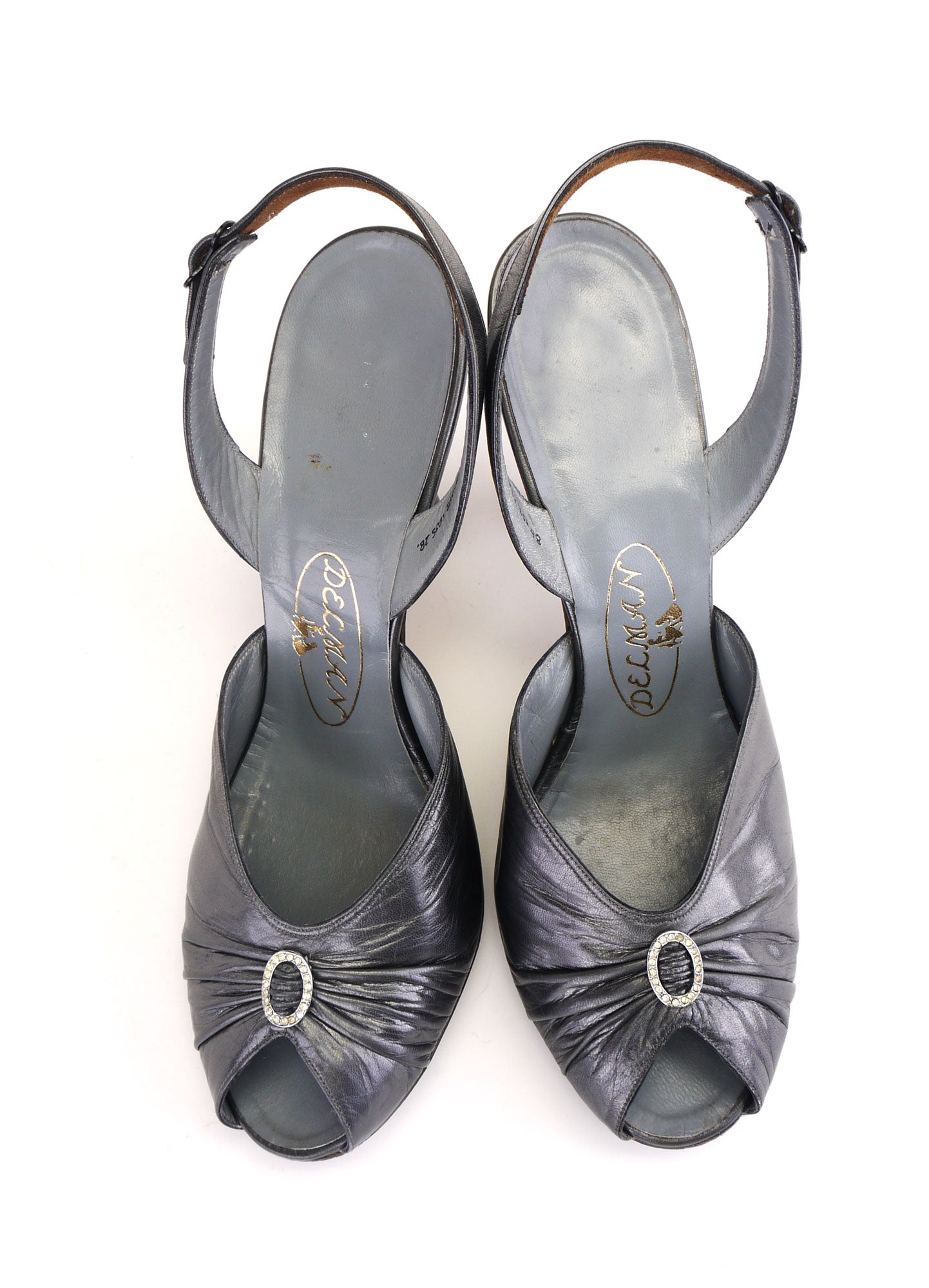 Delman Pewter Metallic 1950s Slingback Sandals UK 5.5