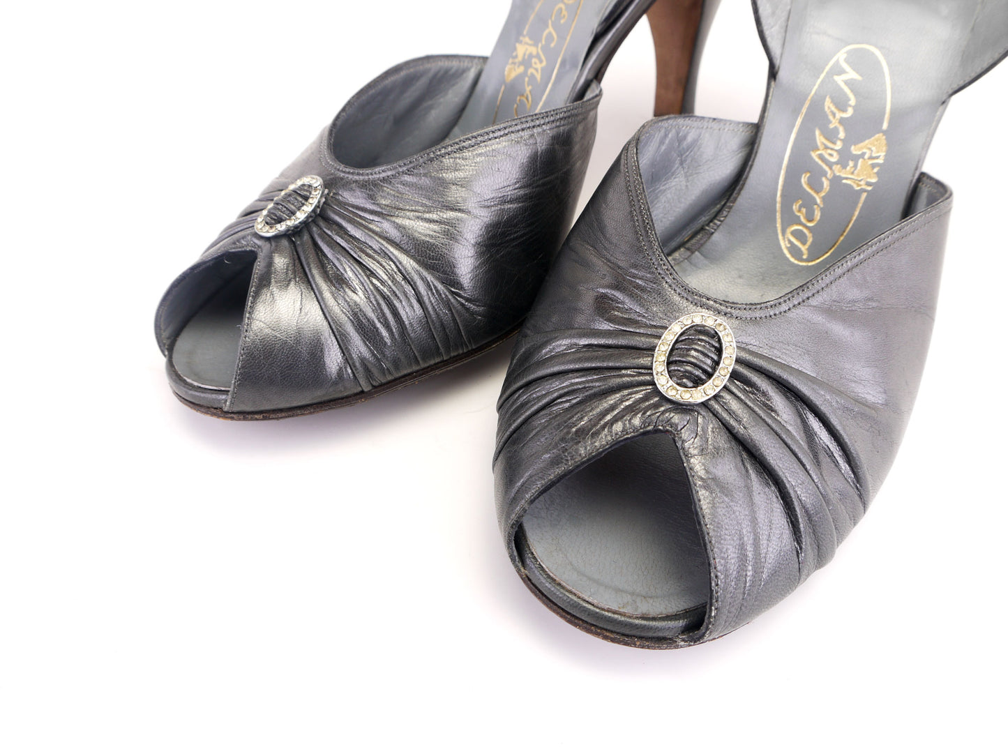 Delman Pewter Metallic 1950s Slingback Sandals UK 5.5