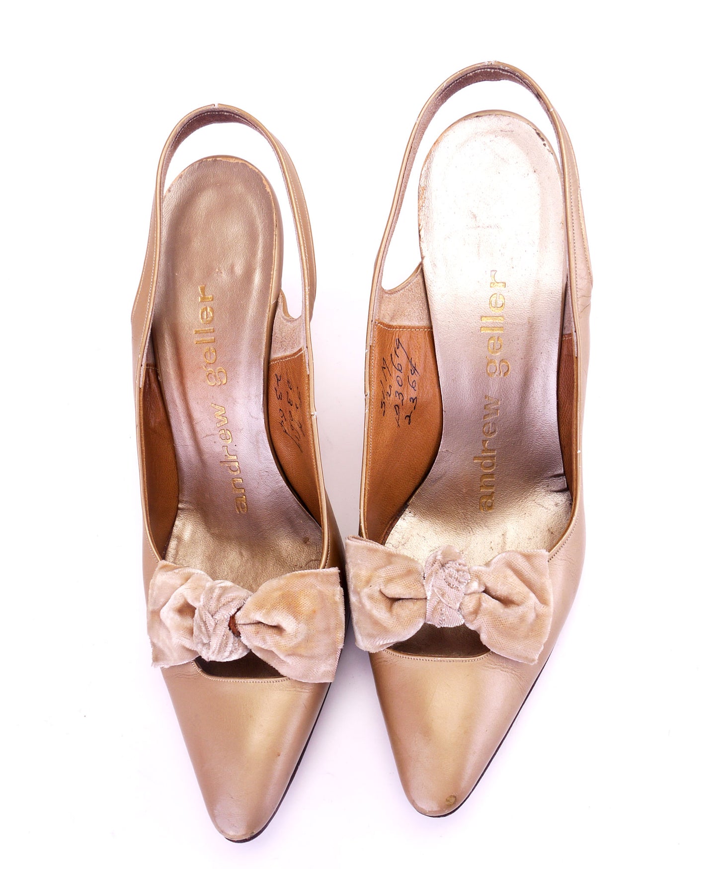 Andrew Geller 1960s Gold Slingbacks w Velvet Bow UK 3