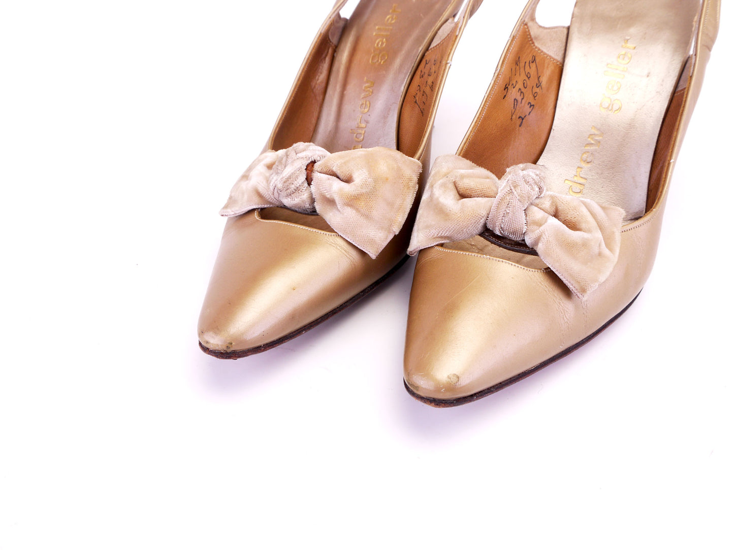 Andrew Geller 1960s Gold Slingbacks w Velvet Bow UK 3