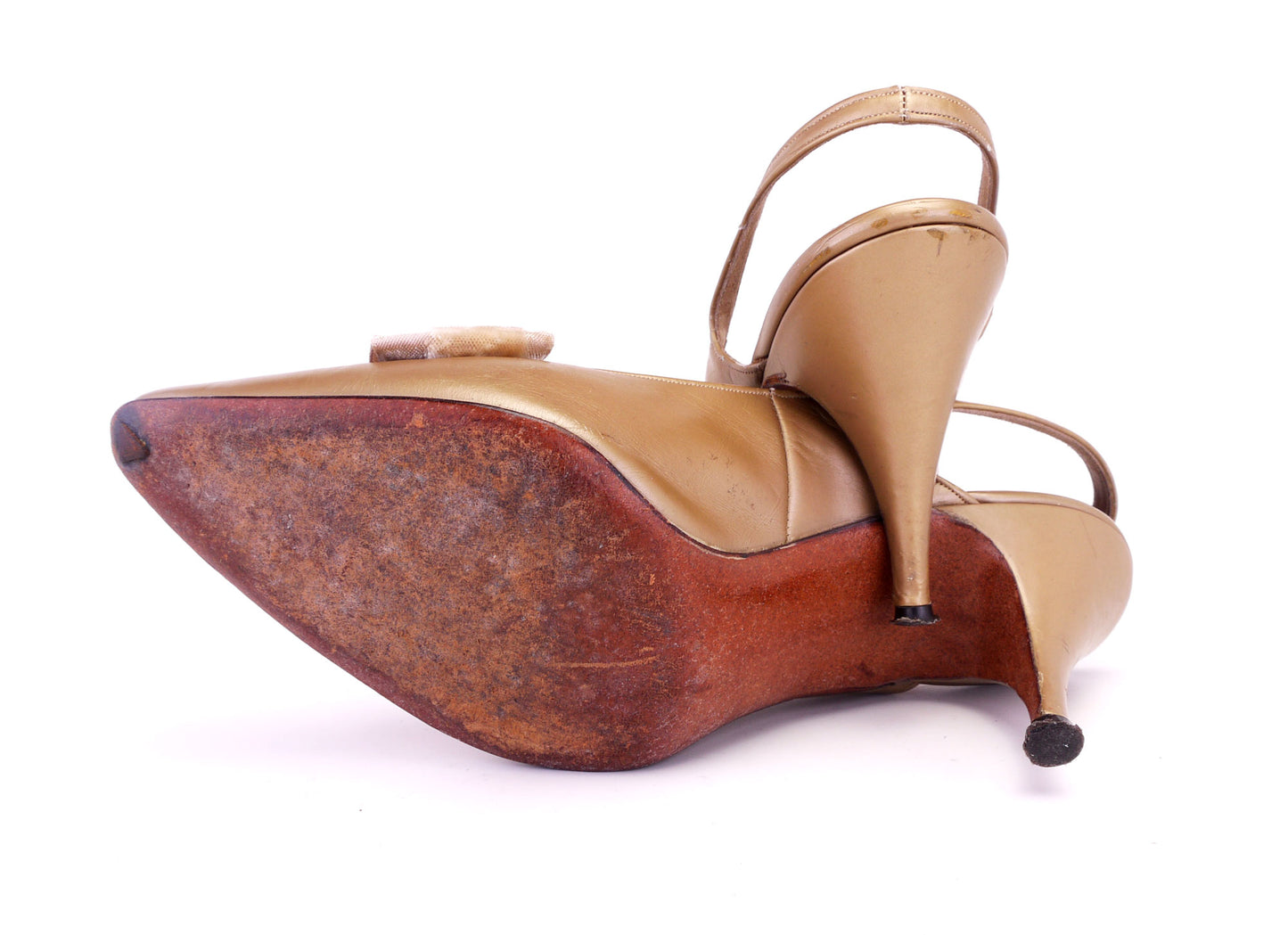 Andrew Geller 1960s Gold Slingbacks w Velvet Bow UK 3