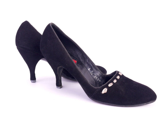 1950s Black Suede Cocktail Heels Shoes by Hutchings UK 3.5 - 4