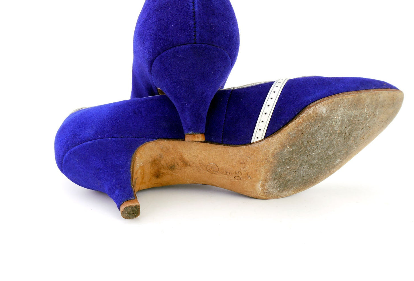 1950s Royal Blue Kitten Heel Pumps Shoes UK 4.5
