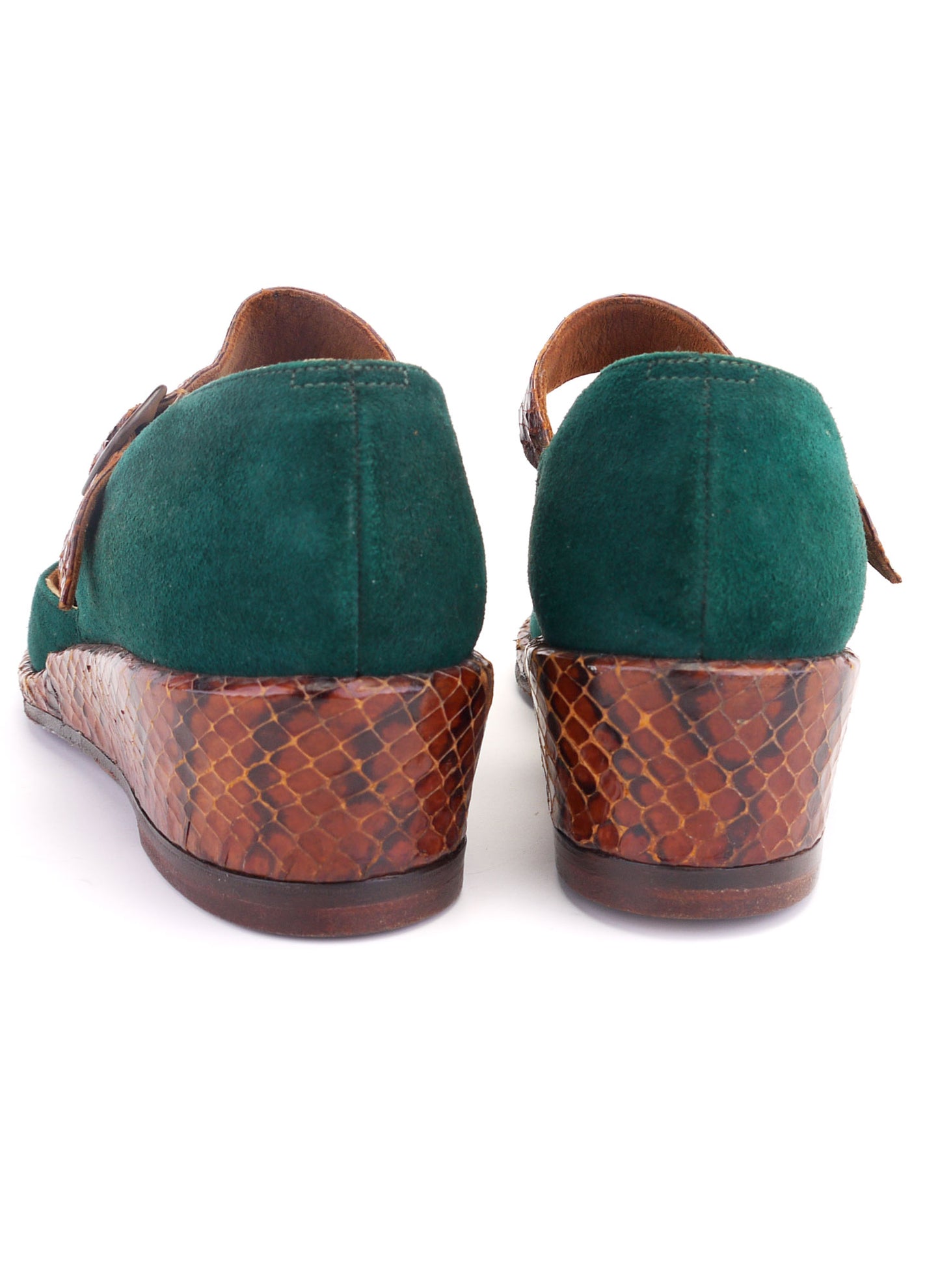 1940s Tan & Green Kumfees Low Wedges UK 2