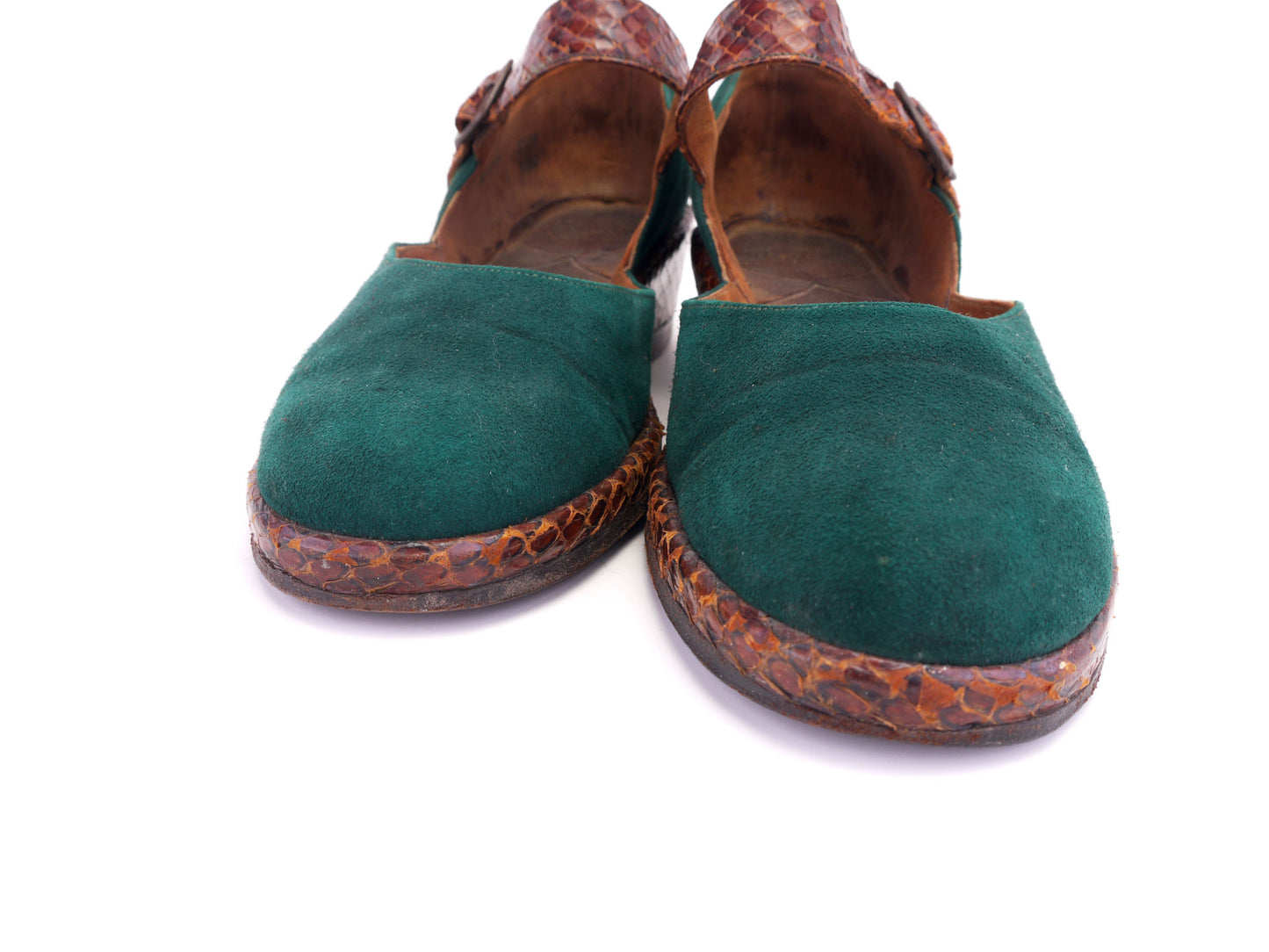 1940s Tan & Green Kumfees Low Wedges UK 2