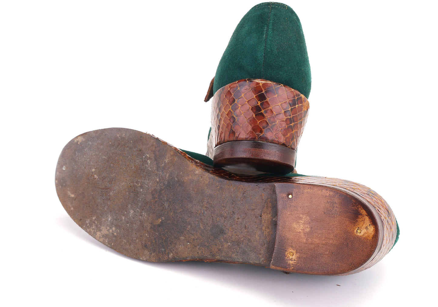 1940s Tan & Green Kumfees Low Wedges UK 2