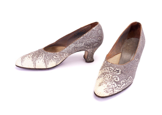 1920s Norvic Grey & White Lizard Pumps UK 6