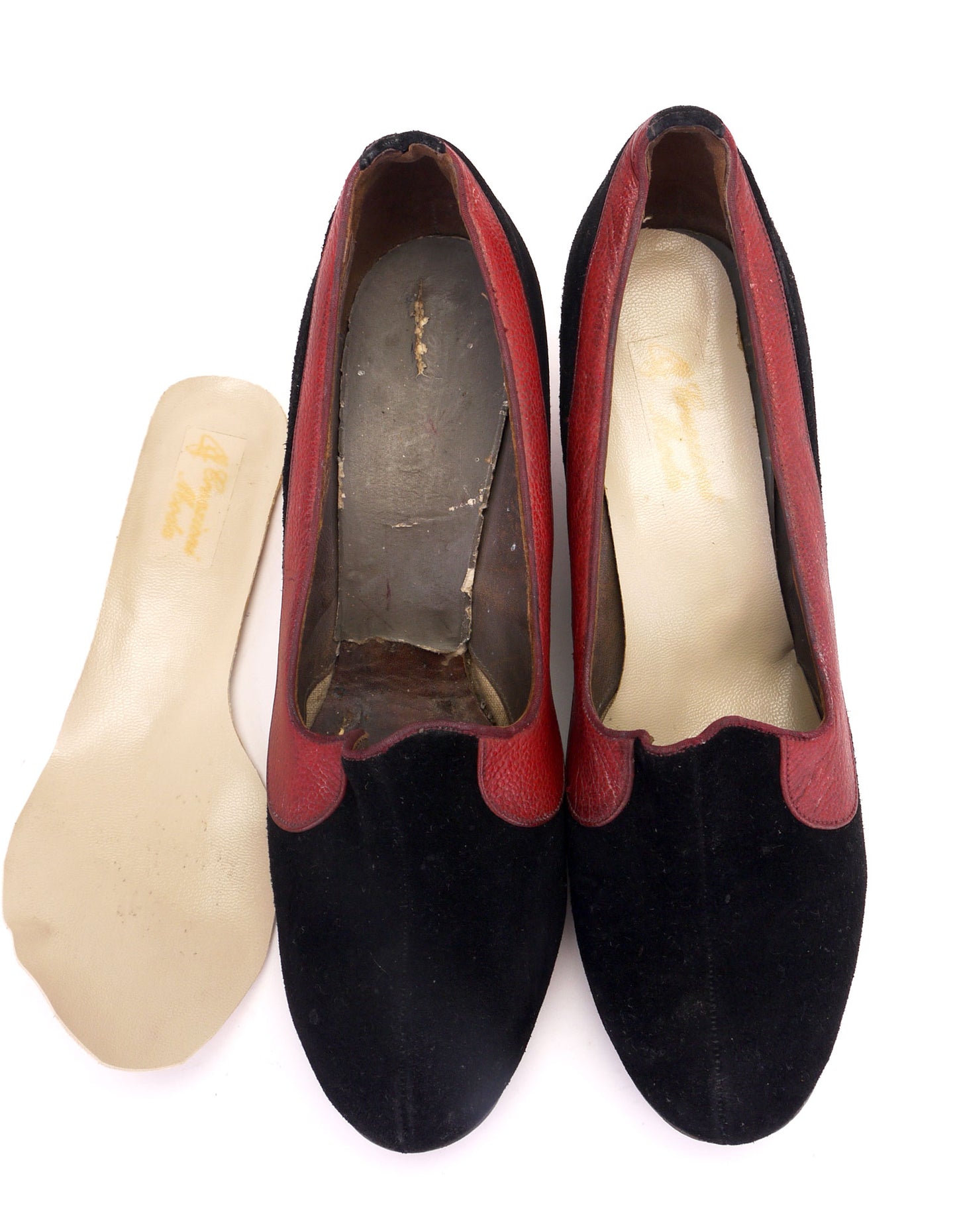 Red & Black Early 1940s Wedge Shoes by Sperope UK 4.5