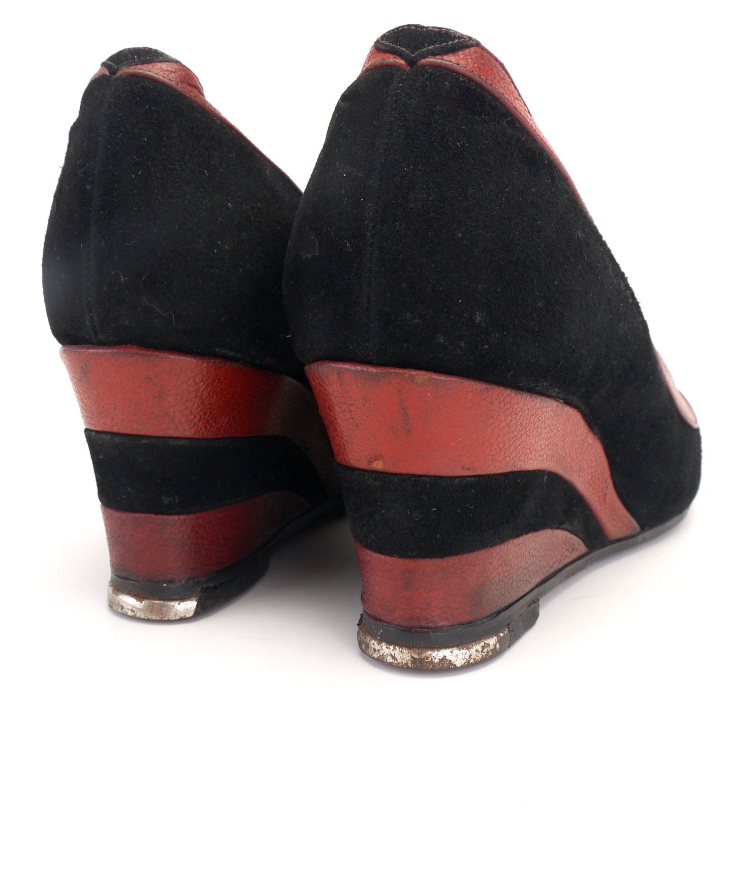 Red & Black Early 1940s Wedge Shoes by Sperope UK 4.5