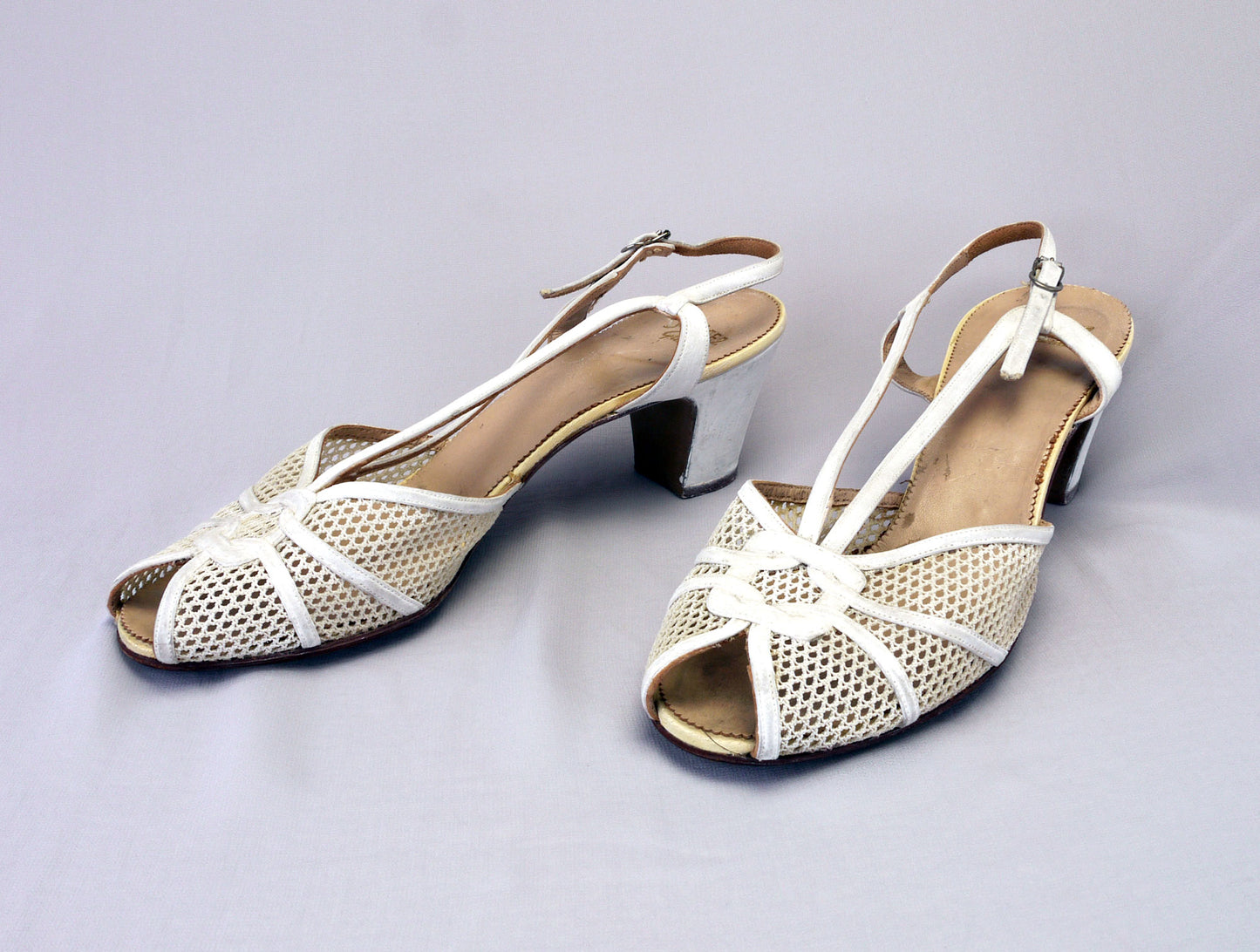 1950s White Buckskin and Net Sandals by Styleez UK 7