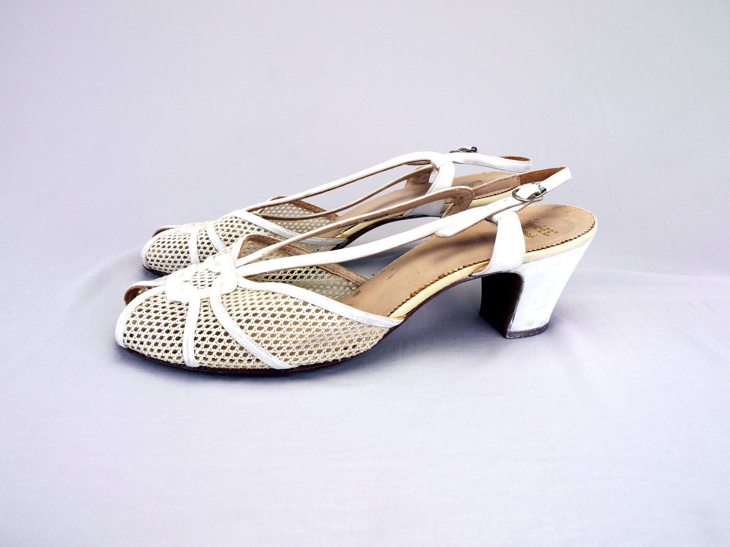 1950s White Buckskin and Net Sandals by Styleez UK 7