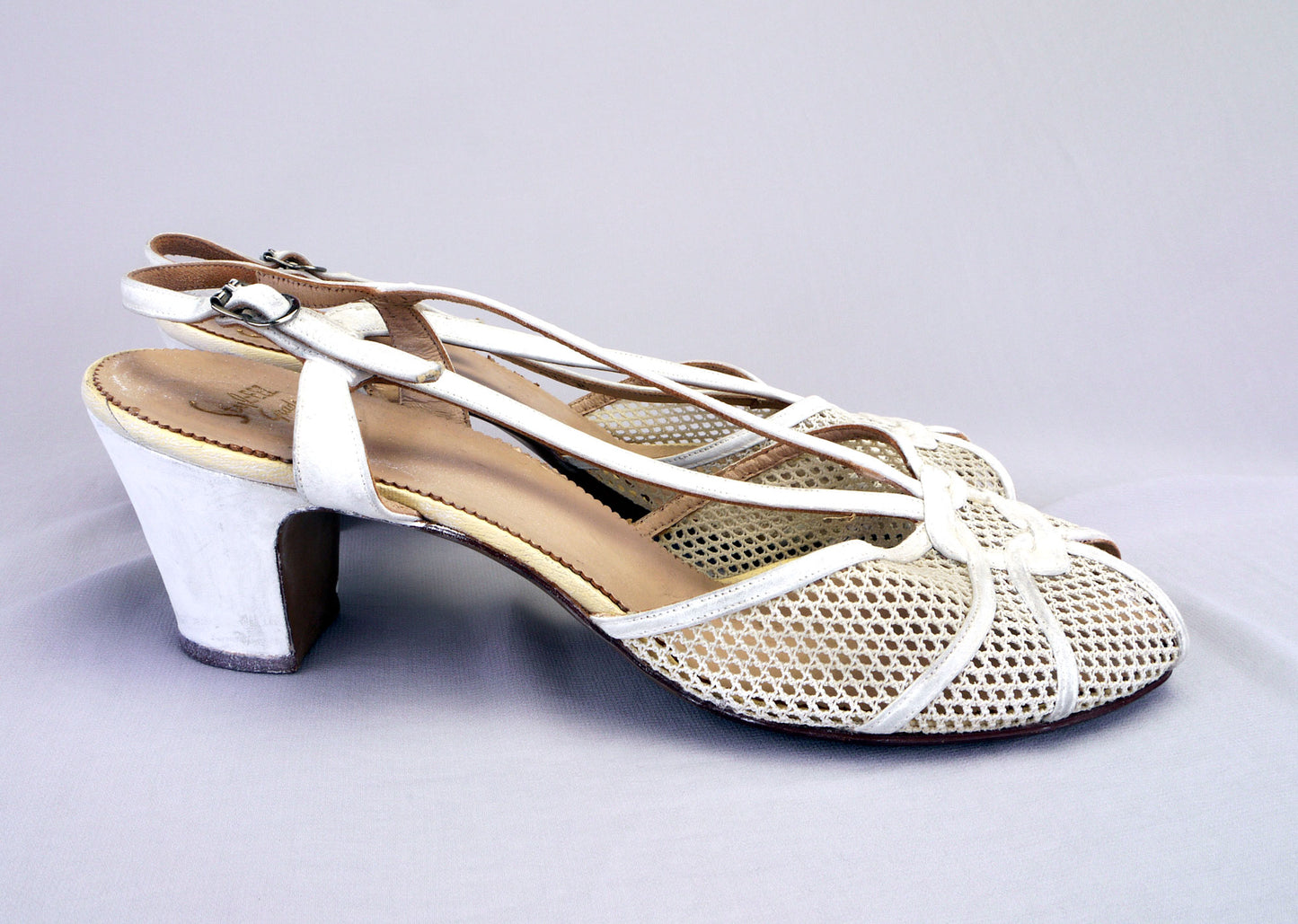 1950s White Buckskin and Net Sandals by Styleez UK 7