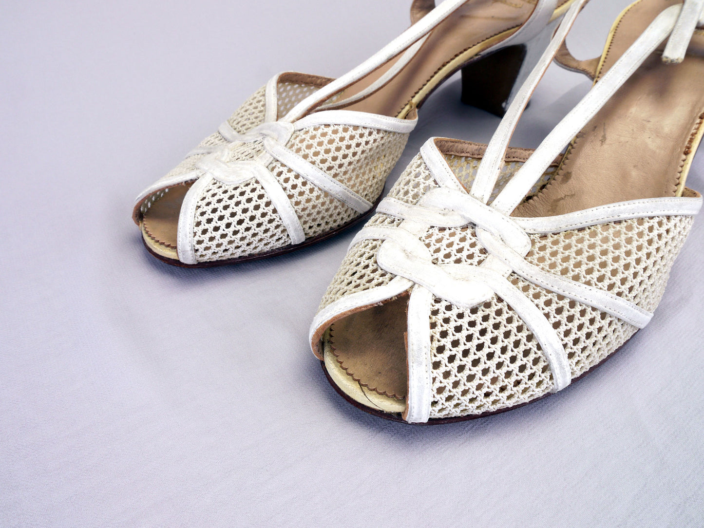 1950s White Buckskin and Net Sandals by Styleez UK 7