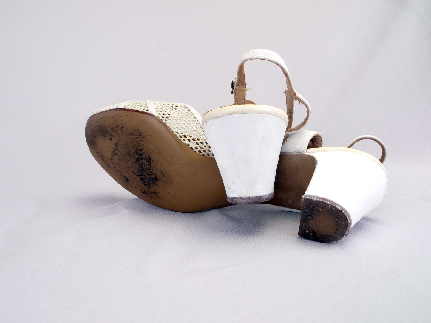 1950s White Buckskin and Net Sandals by Styleez UK 7