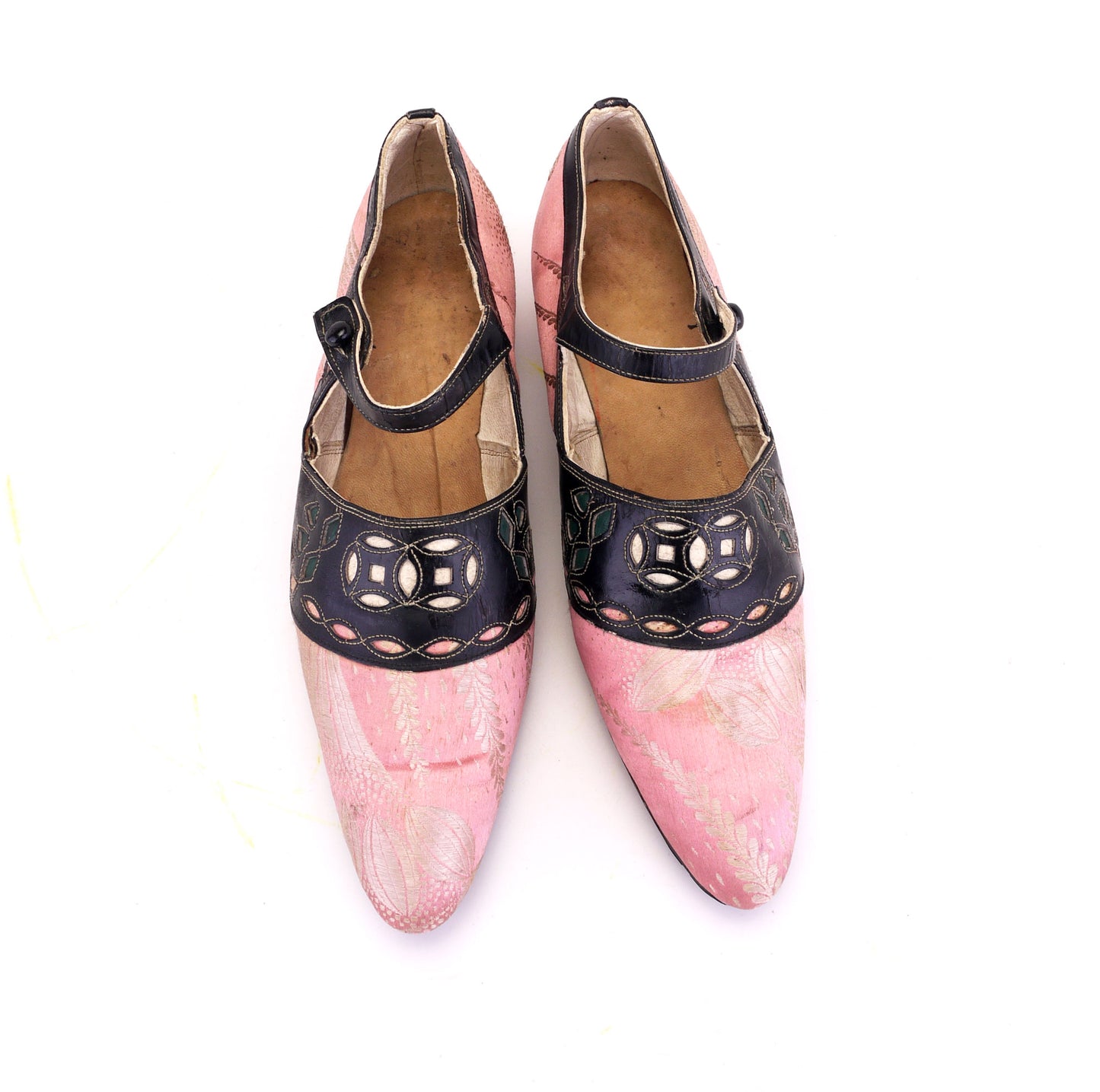 1920s Unworn Chinese Pink Brocade Bar Shoes UK 4