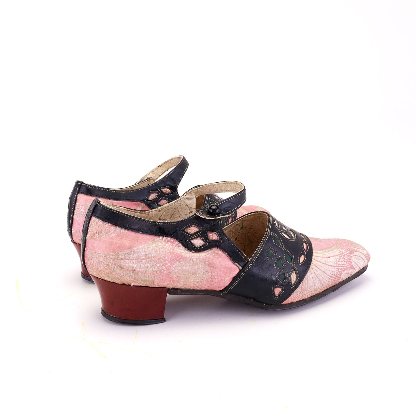 1920s Unworn Chinese Pink Brocade Bar Shoes UK 4