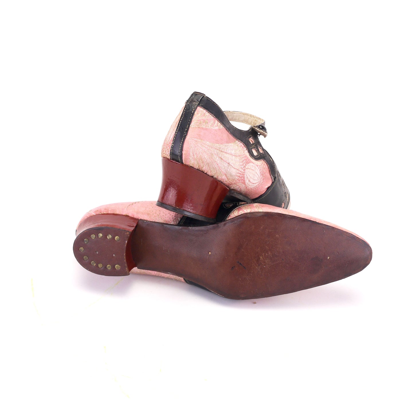1920s Unworn Chinese Pink Brocade Bar Shoes UK 4