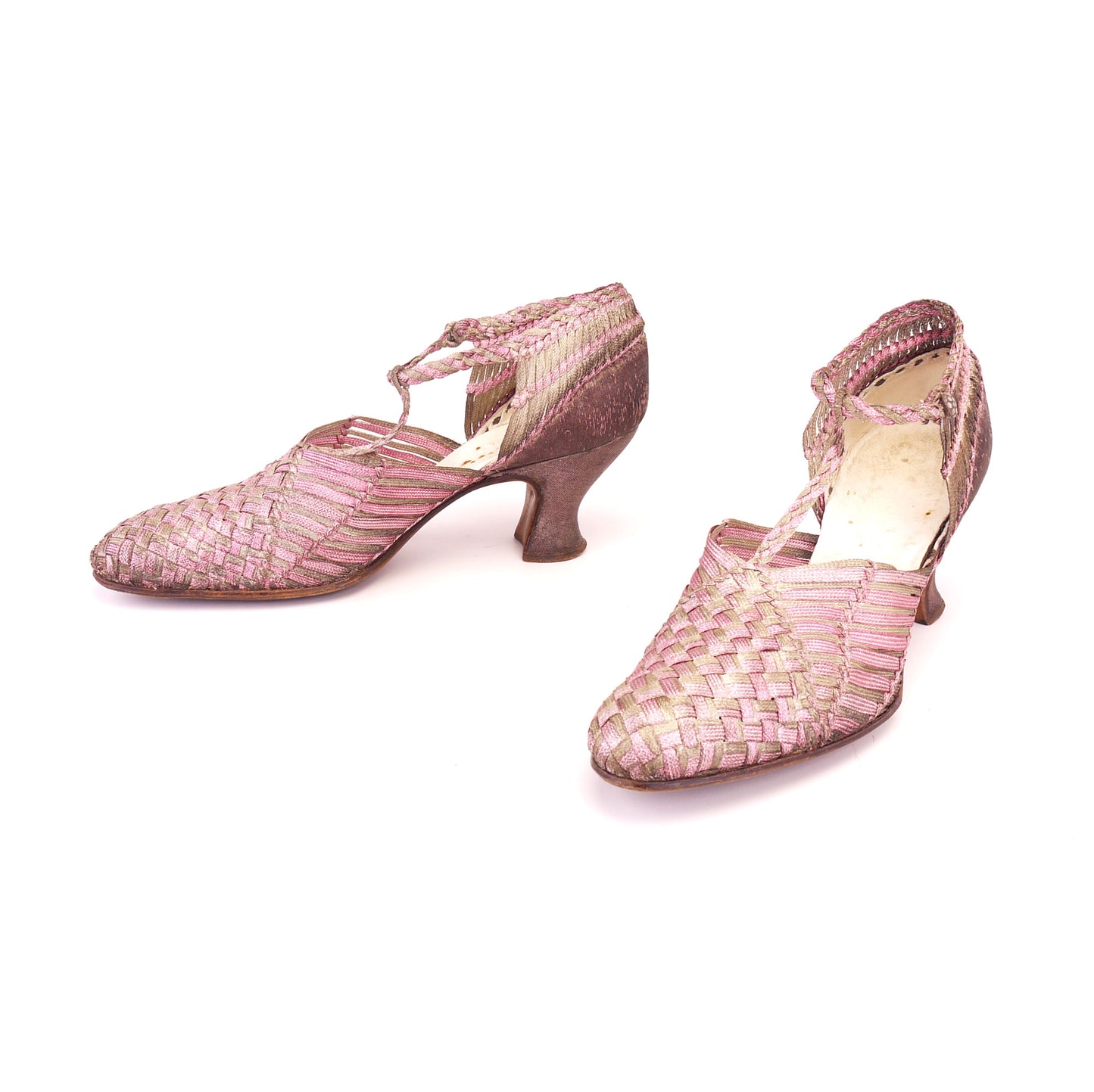 1920s Pink & Silver Metal Thread Woven Sandals UK 4.5