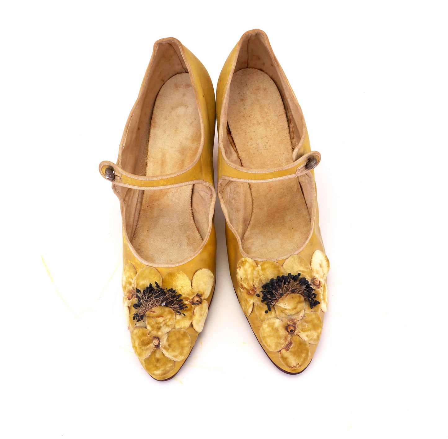 Rare 1920s Shoes & Bag Set Yellow Floral Mary Janes UK 3