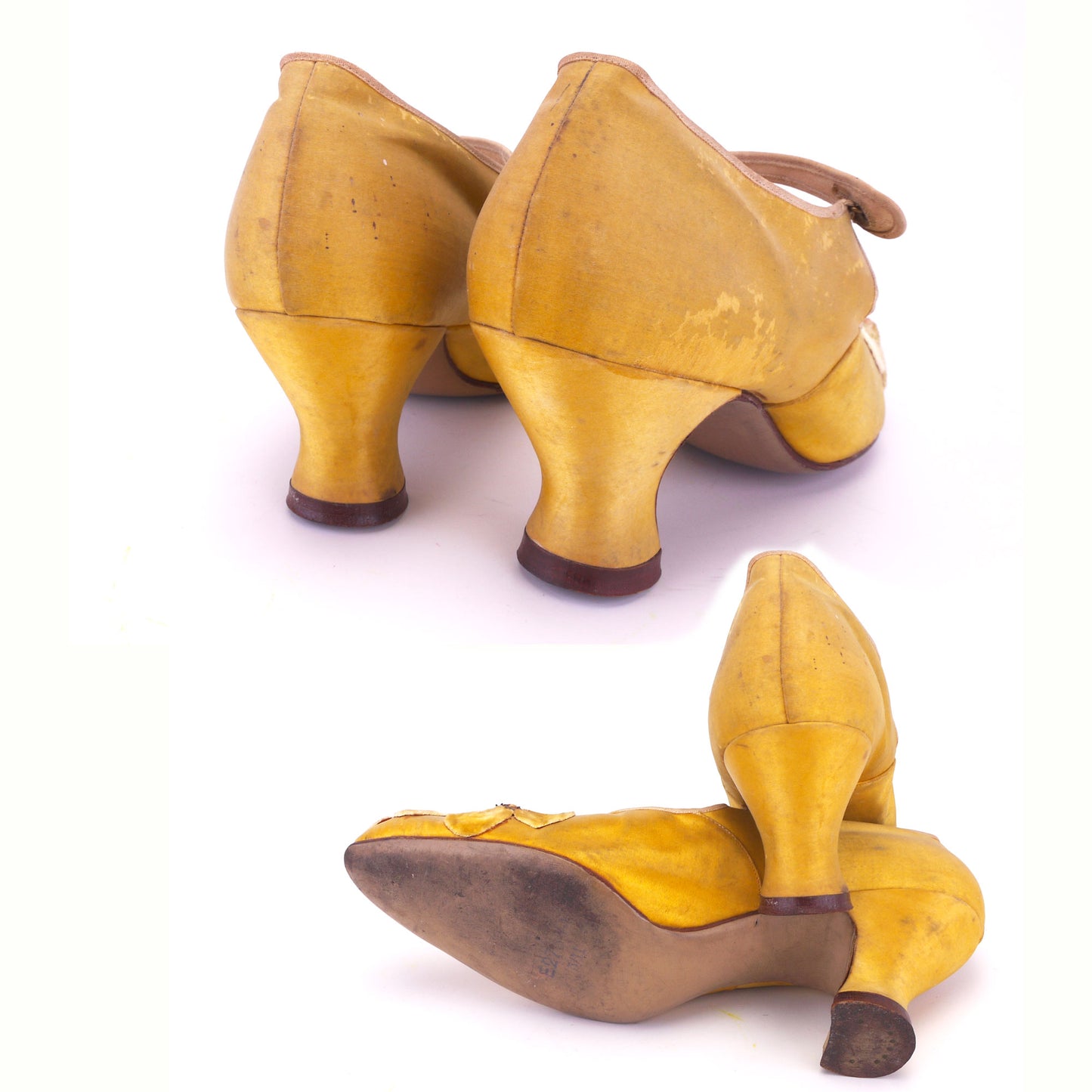 Rare 1920s Shoes & Bag Set Yellow Floral Mary Janes UK 3