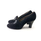 1930s Black Suede Pumps w Patent Heels UK 6