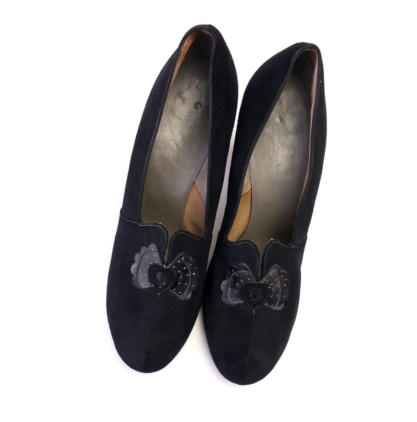 1930s Black Suede Pumps w Patent Heels UK 6