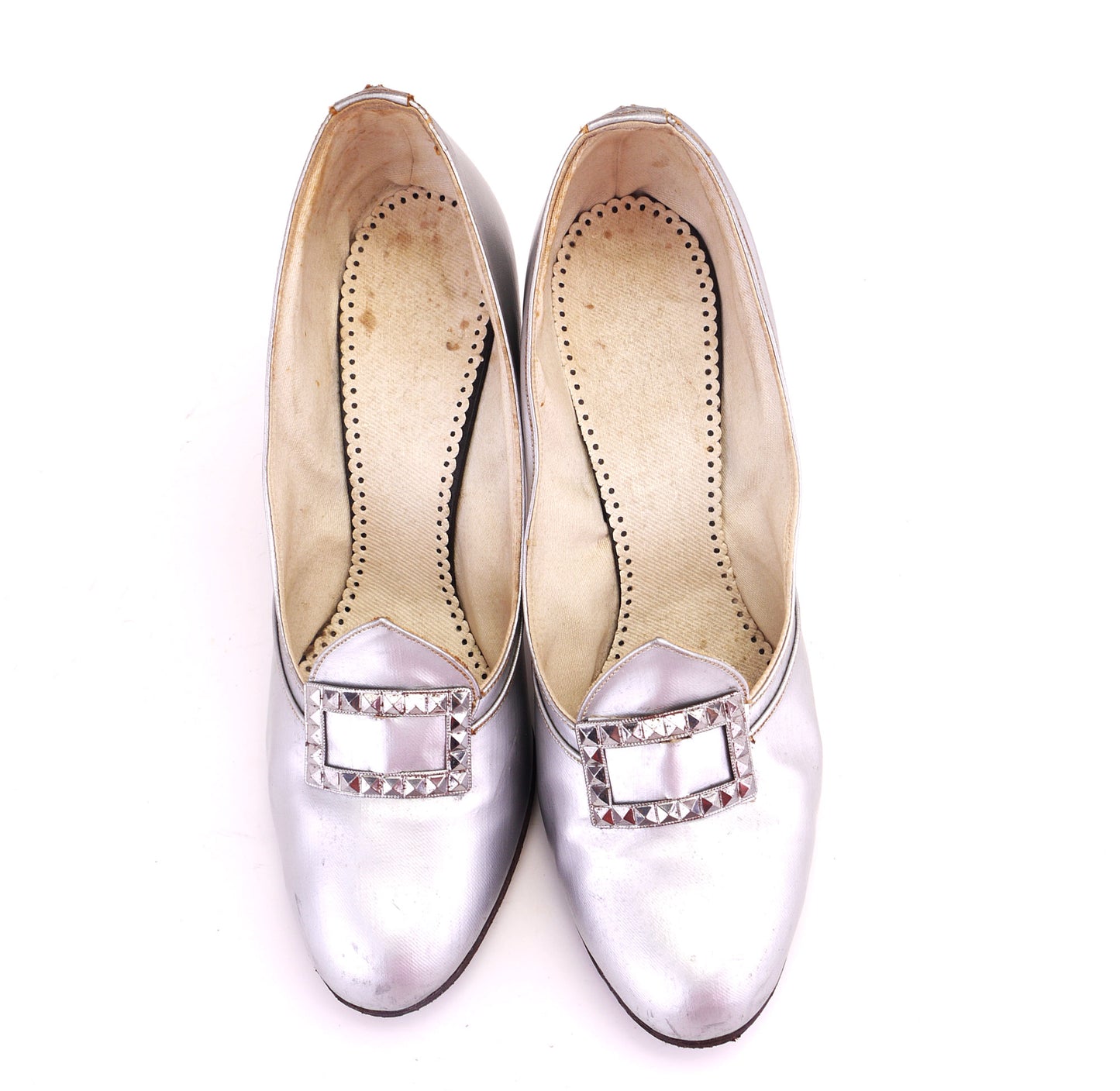 1930s Silver Pumps with Chrome Buckle UK 3.5