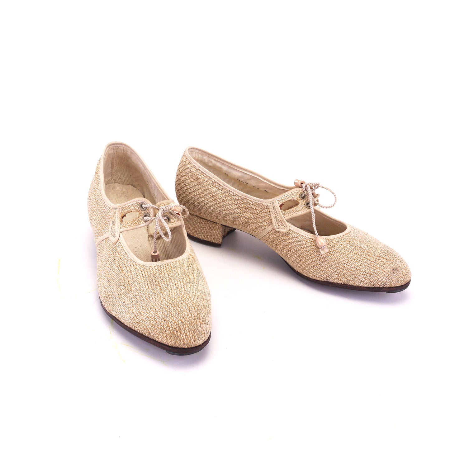 1930s Unworn Beige Hopsack Summer Shoes UK 4