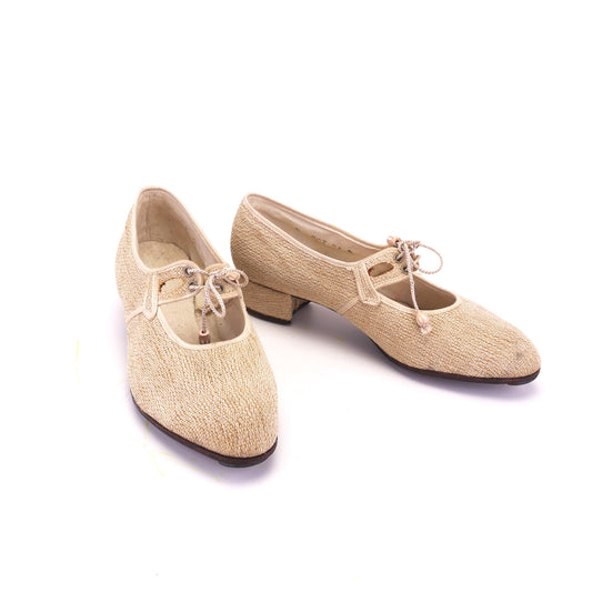 1930s Unworn Beige Hopsack Summer Shoes UK 4