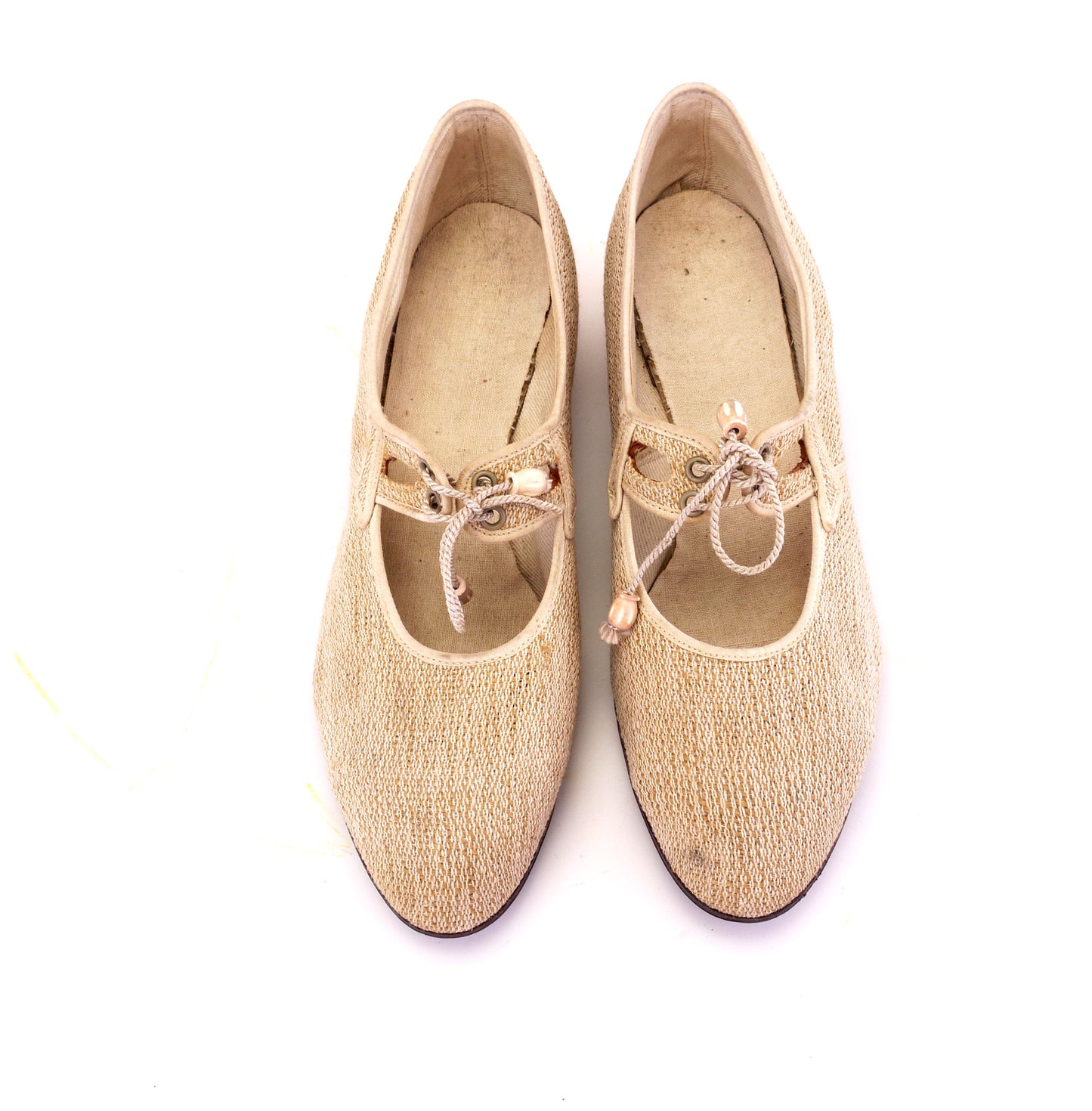 1930s Unworn Beige Hopsack Summer Shoes UK 4