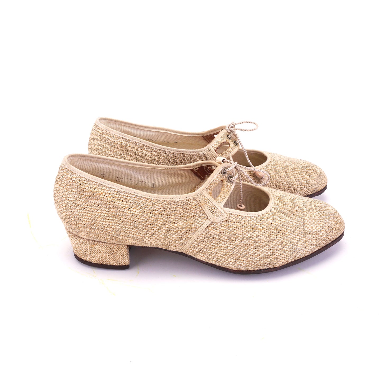 1930s Unworn Beige Hopsack Summer Shoes UK 4