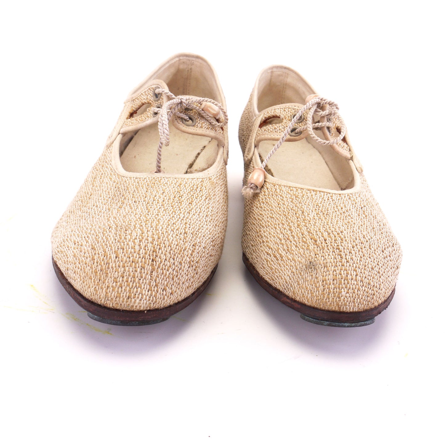 1930s Unworn Beige Hopsack Summer Shoes UK 4