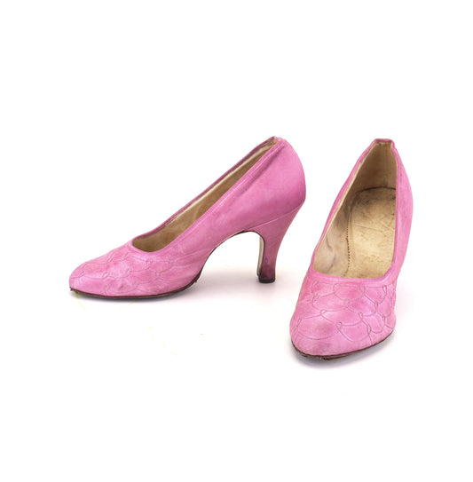 1930s High Heel Pink Satin Pumps UK 3