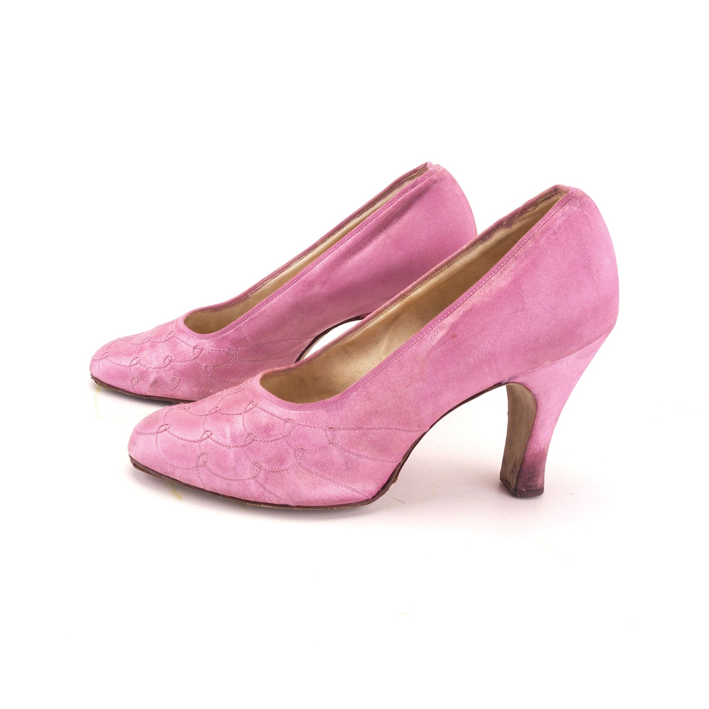 1930s High Heel Pink Satin Pumps UK 3