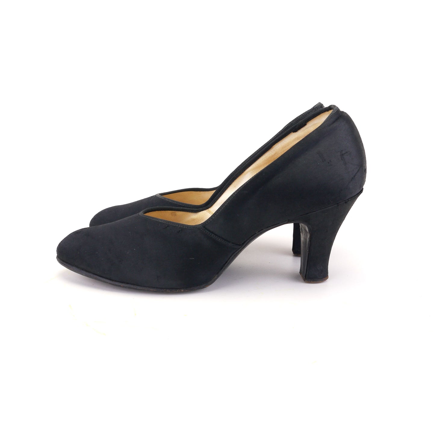 1930s Black Silk Satin Pumps UK 4