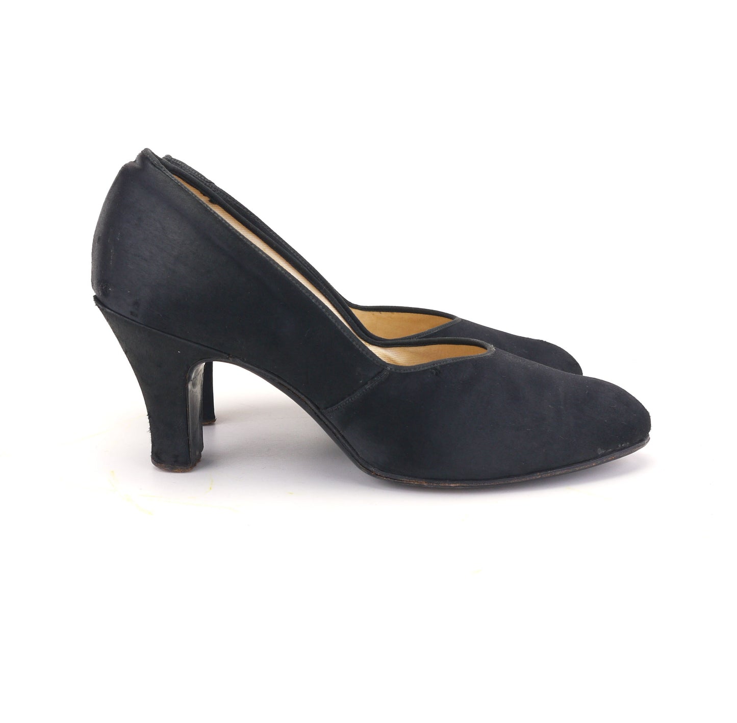 1930s Black Silk Satin Pumps UK 4