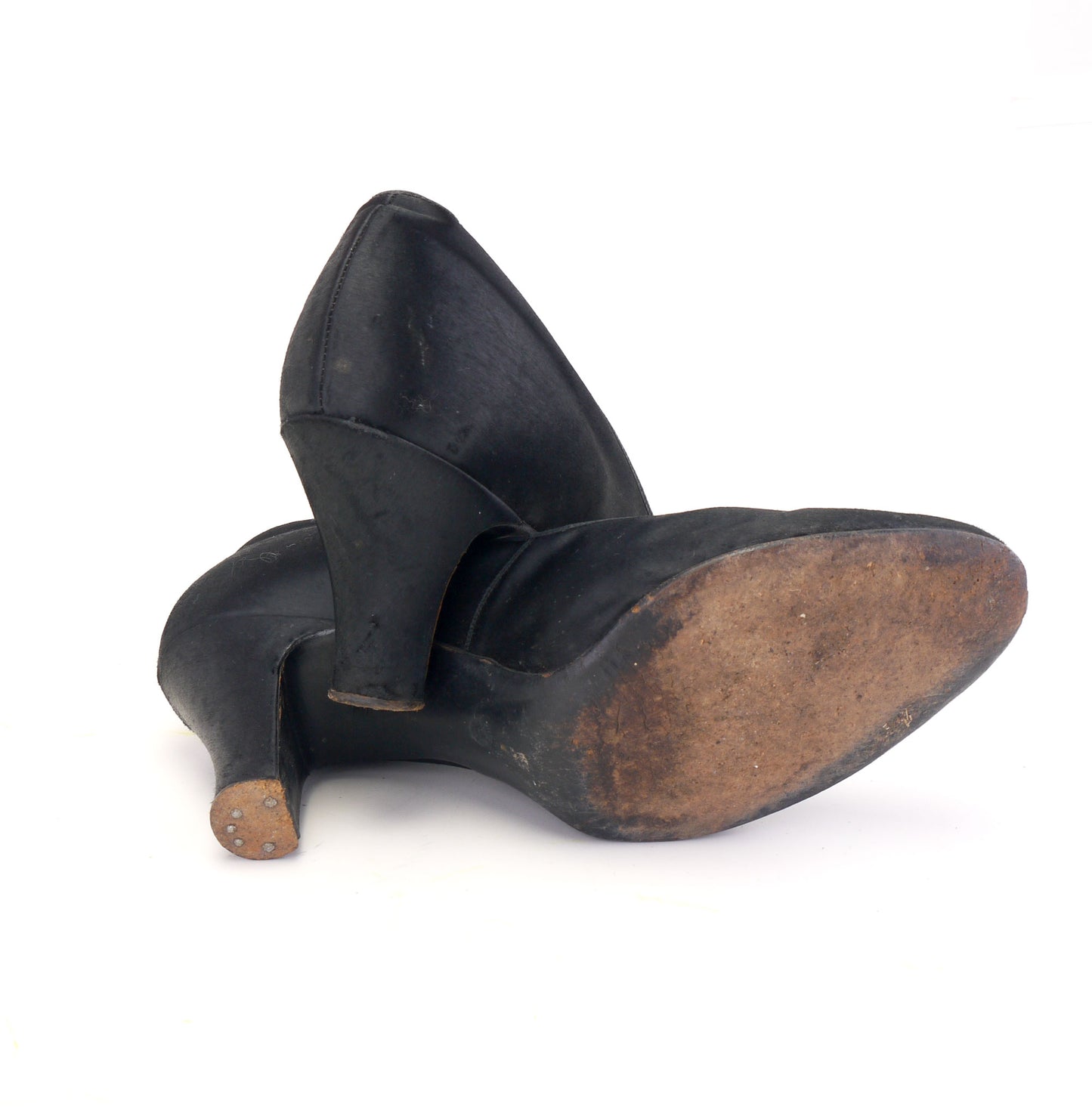 1930s Black Silk Satin Pumps UK 4
